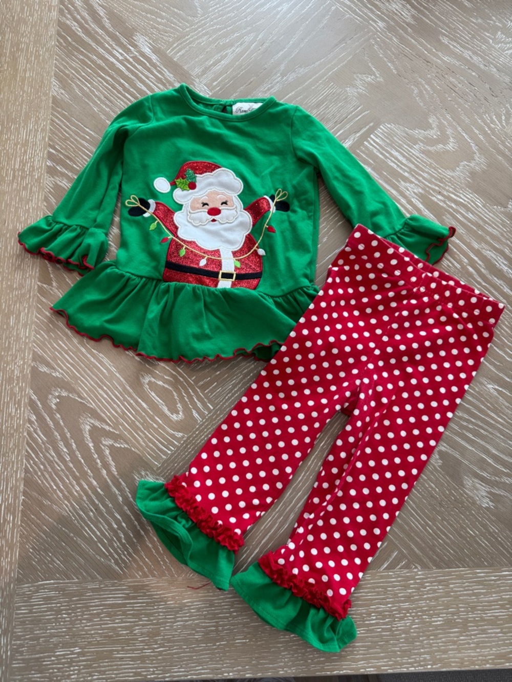 Rare Editions Green Top and Red Polka Dot Pants Holiday Set